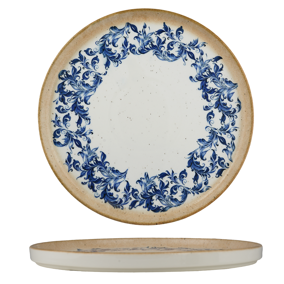 Cruise Amalfi Short Rim Stackable Porcelain Plate | Mediterranean Blue Floral Dinner Plate | Professional Hospitality Tableware