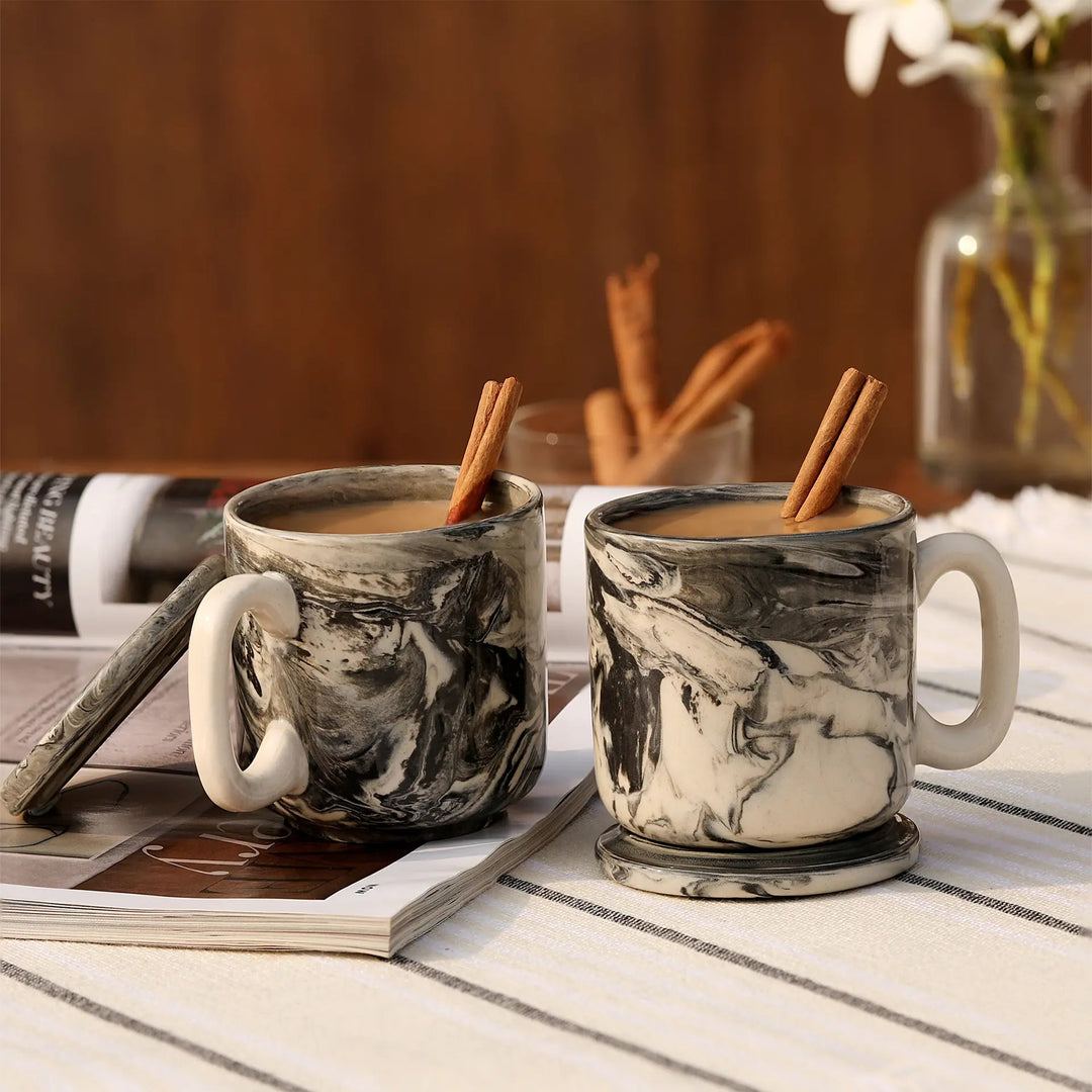 CARBON CERAMIC MUG SET OF TWO IN BLACK