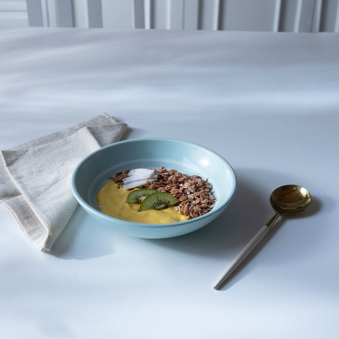 Ceramic Cereal Bowl Blue Stripes Handcrafted Durable Tableware