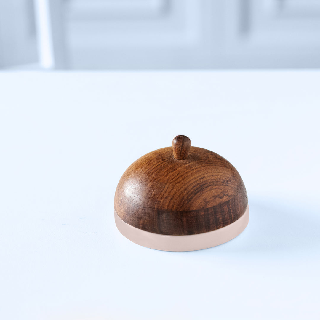 Blush Striped Ceramic Butter Dish with Mango Wood Lid