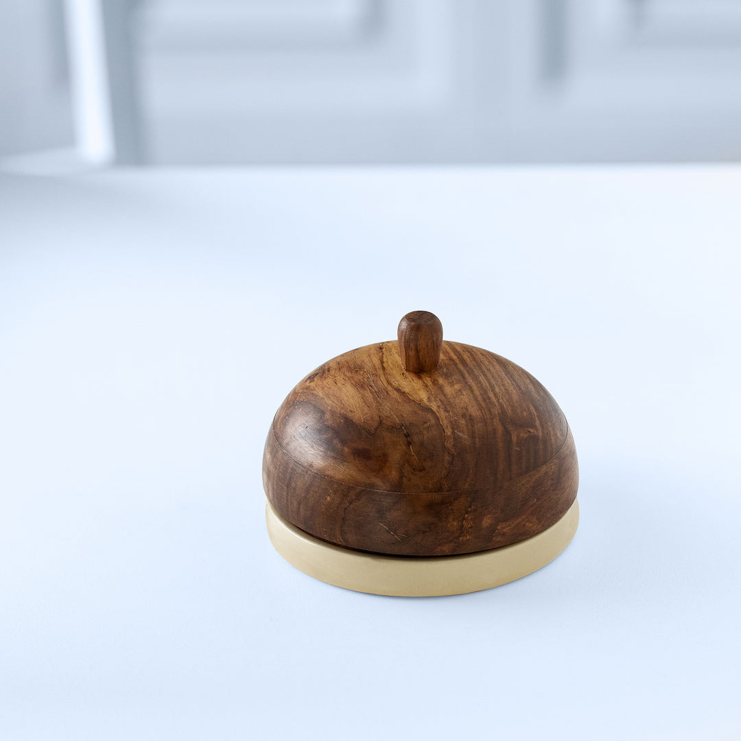 Striped Ceramic Butter Dish with Mango Wood Lid
