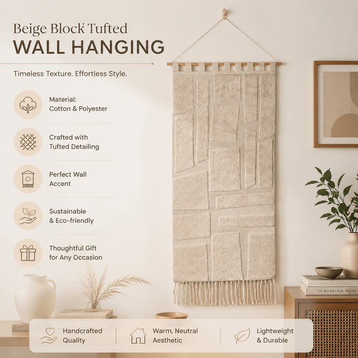 Beige Block Tufted Wall Hanging | Geometric Cotton Wall Art