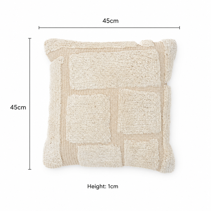 Ivory Dune Textured Tufted Cotton Cushion with Filler 46 cm