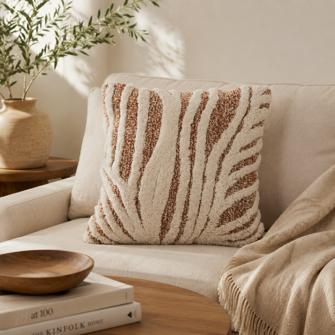 Driftweave Zebra Pattern Tufted Cushion | Ivory & Brown Decorative Pillow