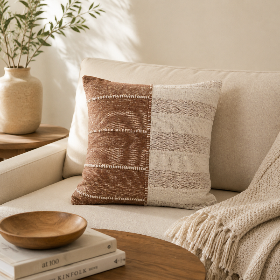 TerraSplit Woven Harmony Cushion | Slub Yarn Cotton Pillow