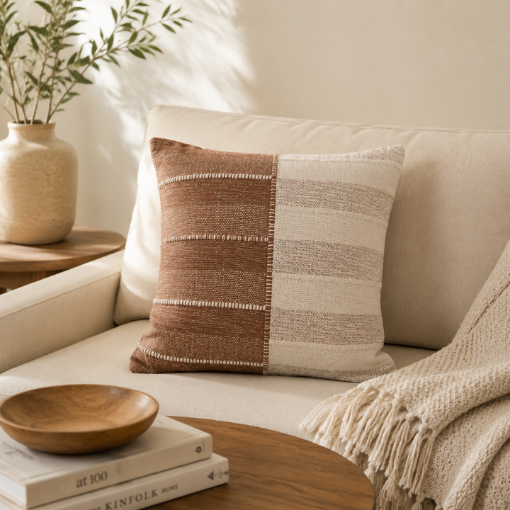 TerraSplit Woven Harmony Cushion | Slub Yarn Cotton Pillow