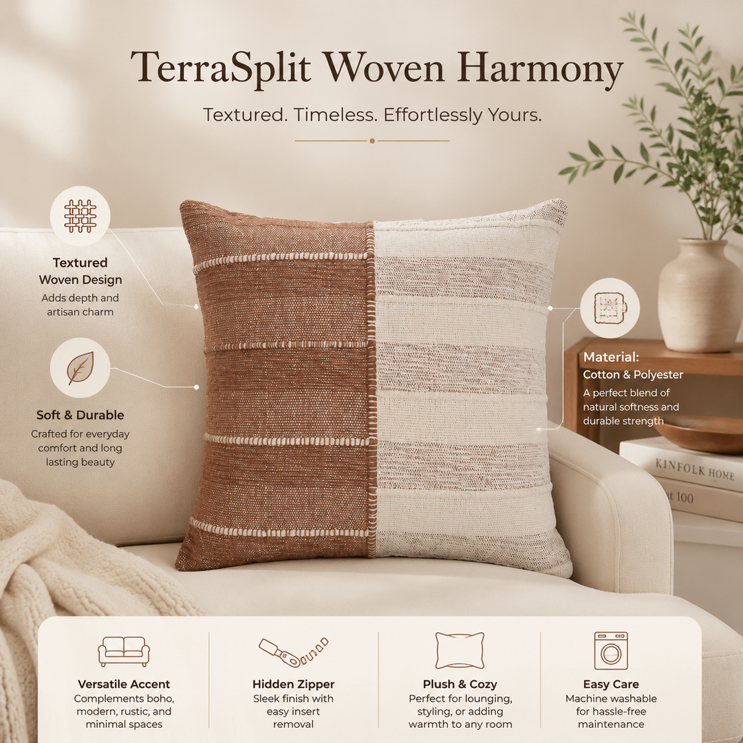 TerraSplit Woven Harmony Cushion | Slub Yarn Cotton Pillow