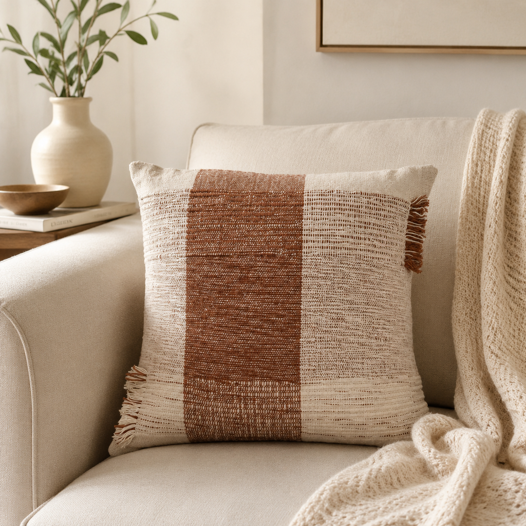 Terra Woven Pattern Cushion | Slub Yarn Cotton Decorative Pillow