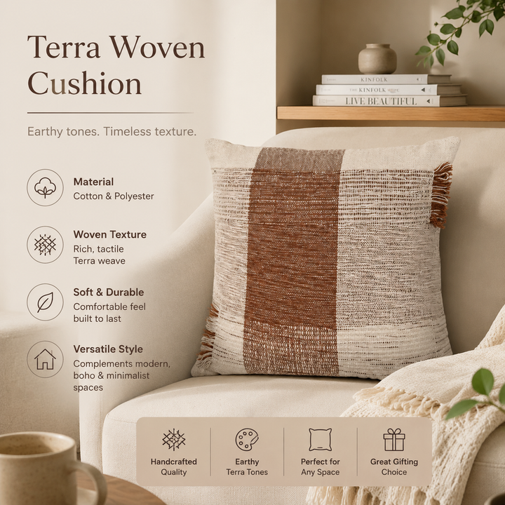 Terra Woven Pattern Cushion | Slub Yarn Cotton Decorative Pillow