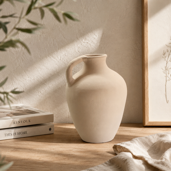 Luna Single-Handle Terracotta Vase – Mediterranean Jug Design in White