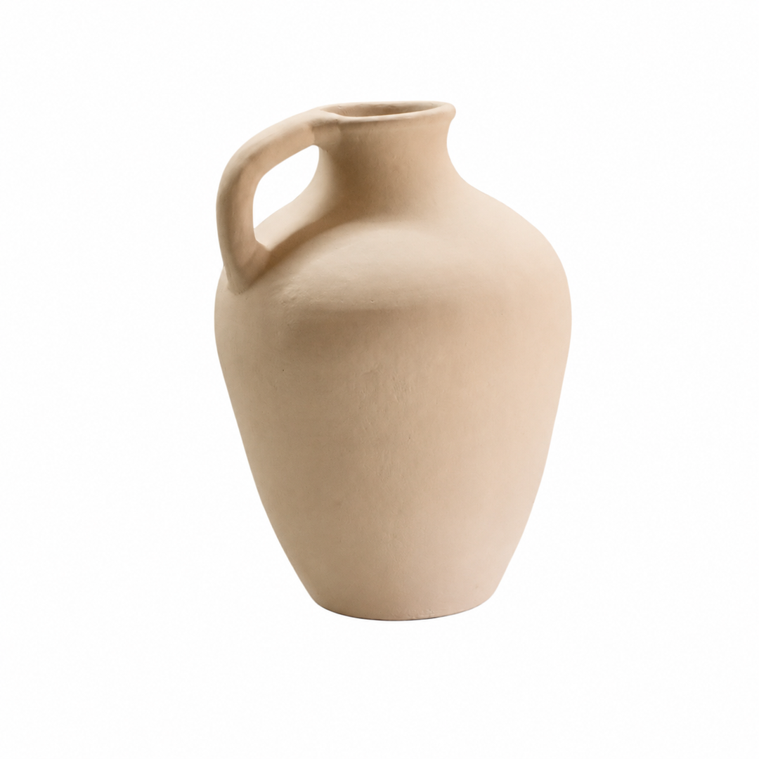 Luna Single-Handle Terracotta Vase – Mediterranean Jug Design in White