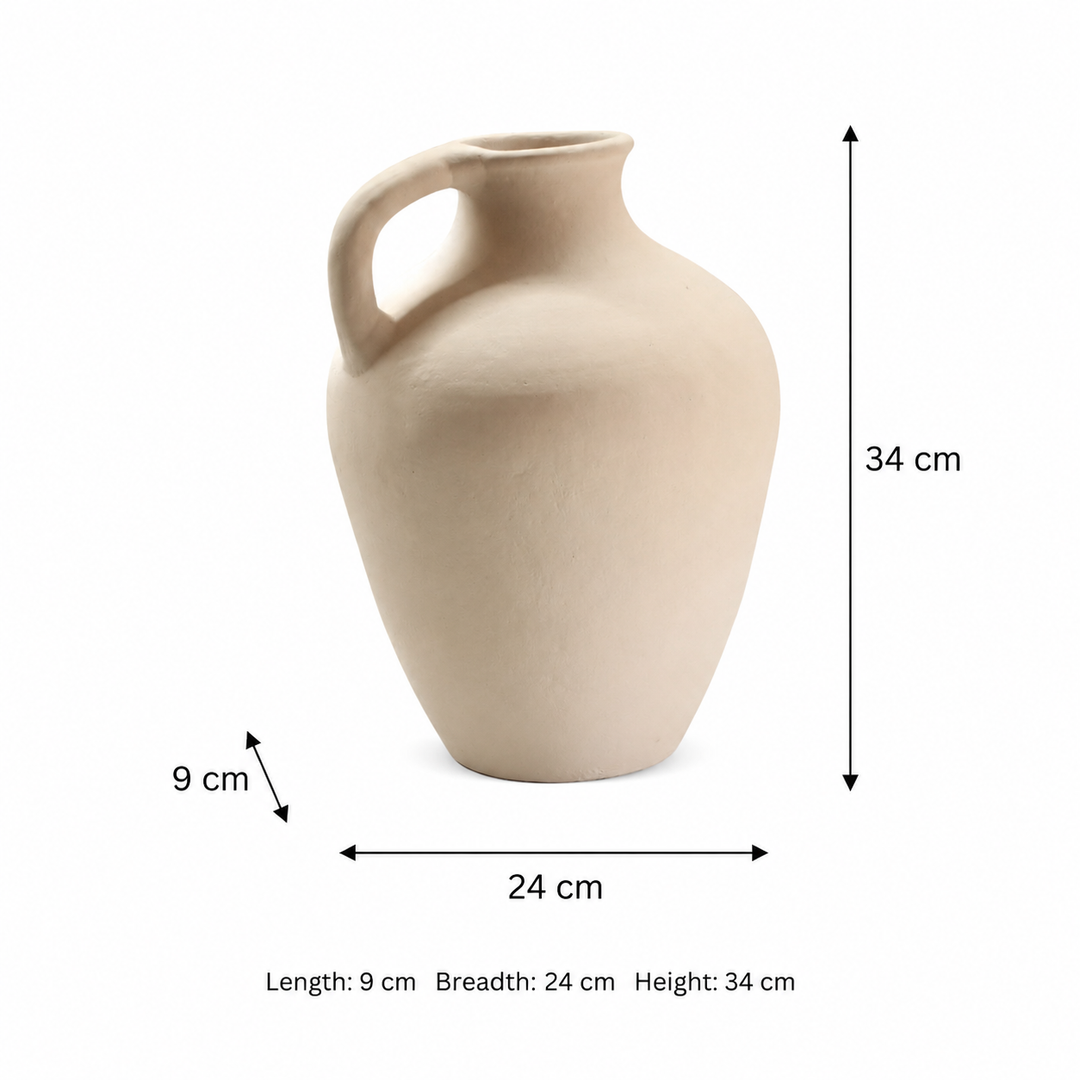 Luna Single-Handle Terracotta Vase – Mediterranean Jug Design in White