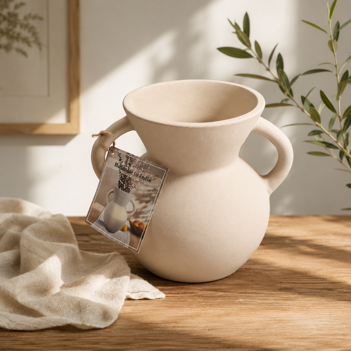 Helena Twin-Handle Terracotta Vase – Classic Mediterranean Décor Design in White