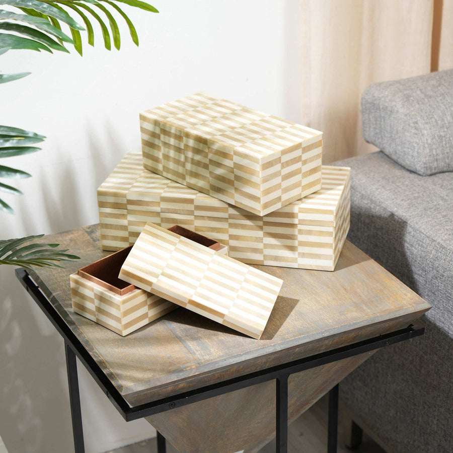 Alicia Box Set of 3 – Jewellery Storage with Resin & MDF – Ivory Finish