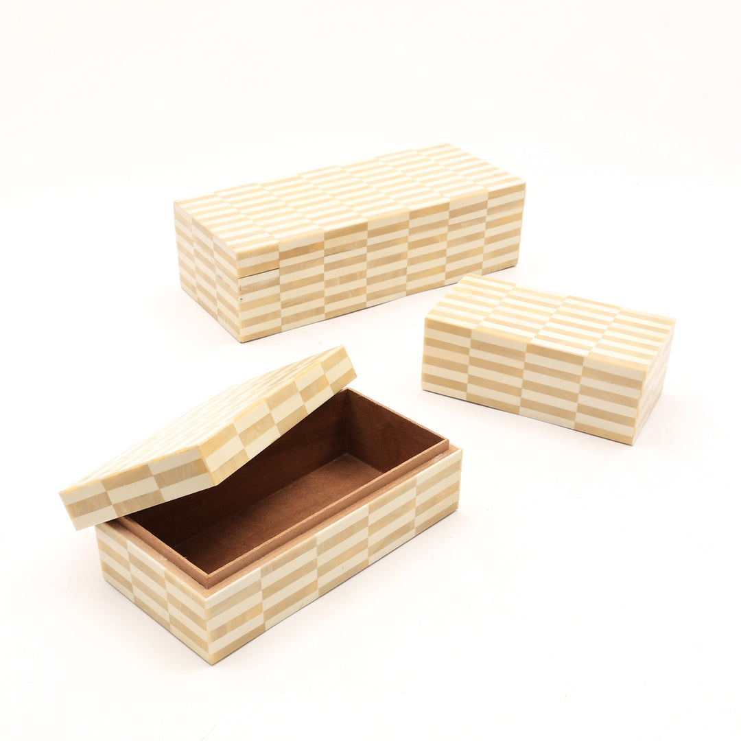 Alicia Box Set of 3 – Jewellery Storage with Resin & MDF – Ivory Finish