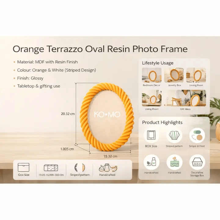 Orange Terrazzo Oval Resin Photo Frame 4x6 Inch Glossy