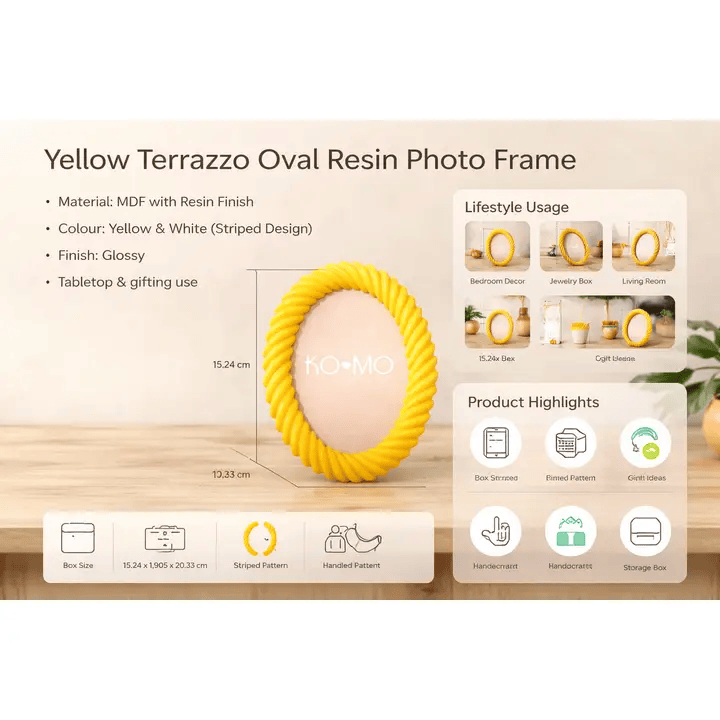 Yellow Terrazzo Oval Resin Photo Frame 4x6 Inch Glossy