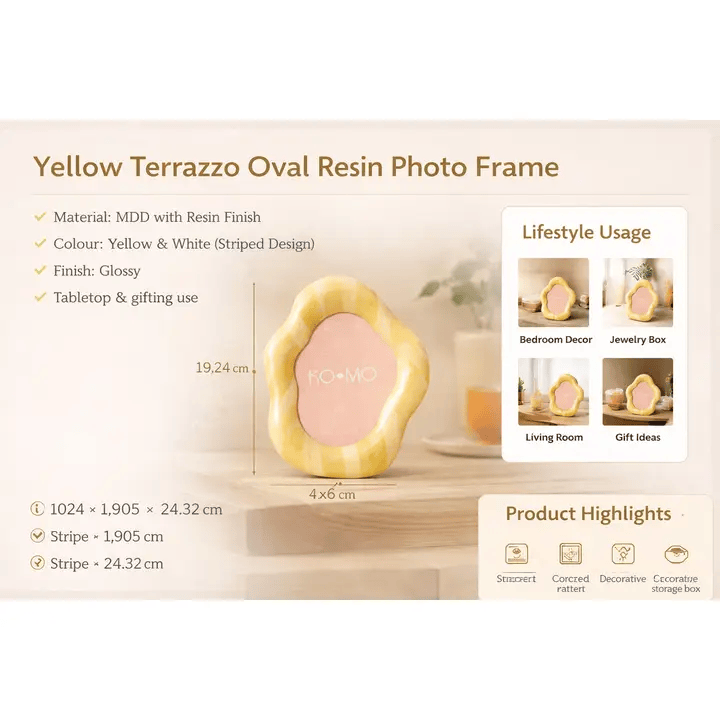 Yellow Organic Shape Photo Frame 5x7 Inch Resin Décor
