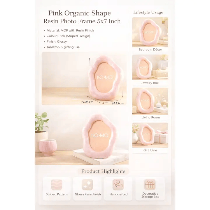 Pink Organic Shape Resin Photo Frame 5x7 Inch Décor