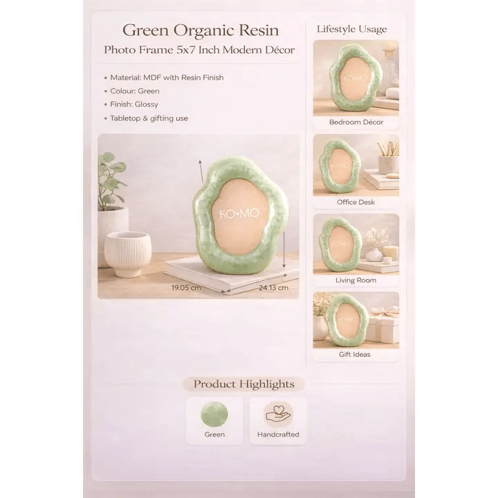 Green Organic Resin Photo Frame 5x7 Inch Modern Décor