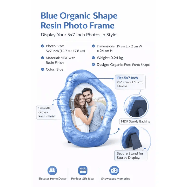 Blue Organic Shape Photo Frame 5x7 Inch Resin Décor