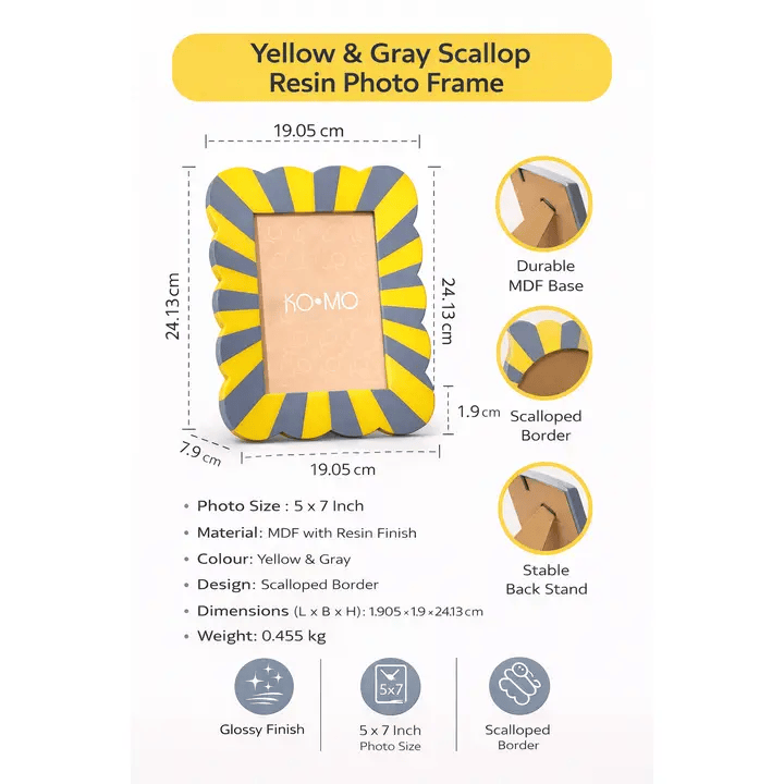 Yellow & Gray Scallop Photo Frame 5x7 Inch Resin Décor