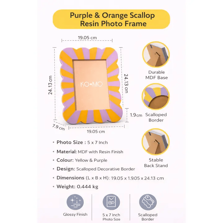 Purple & Orange Scallop Resin Photo Frame 5x7 Inch