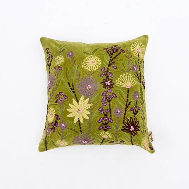 Velvet Cotton Cushion- Sia Green- 45x45 cm