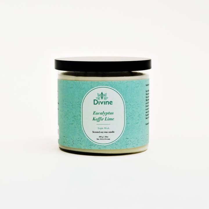 Eucalyptus & Kaffir Lime Triple Wick Glass Candle – Invigorating Fresh Scented Candle for Home & Décor