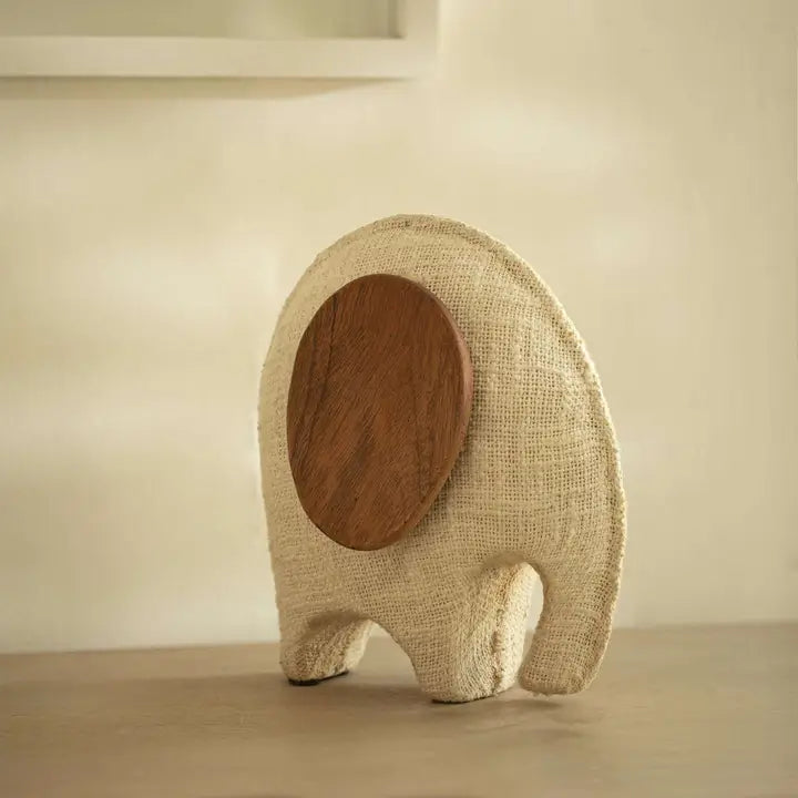 Anarva Handcrafted Ecomix Elephant Figurine - Small Sustainable Fabric & Mango Wood Indian Heritage Décor Piece - Eco Gi