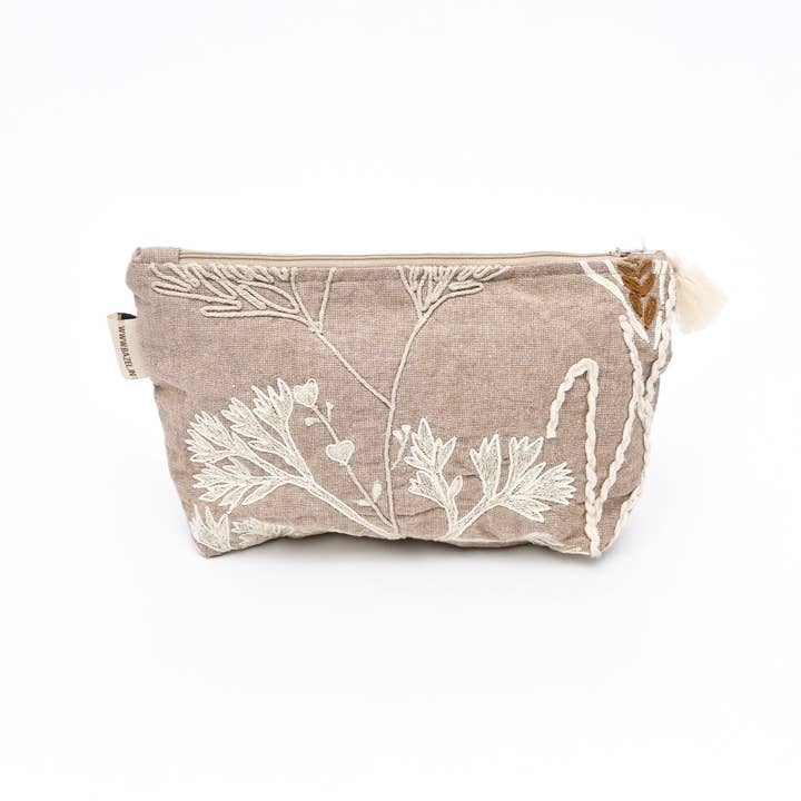 Cotton Pouch – Botanical Embroidered Design – 18x30 cm