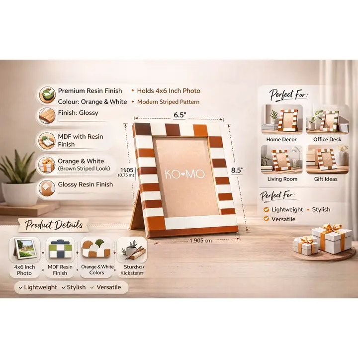Brown Striped Resin Photo Frame 4x6 Inch Modern MDF Décor