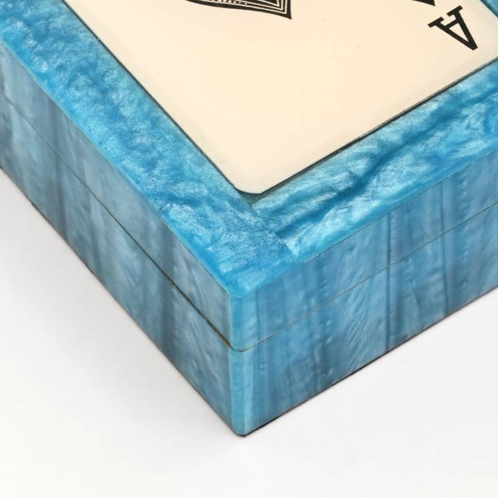 Blue Ace Resin Playing Card Box – Blue & White