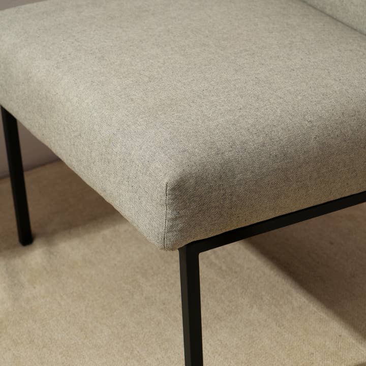 Modern Cotton Lounge Chair – Upholstered Accent Chair with Black Iron Frame | Light Grey