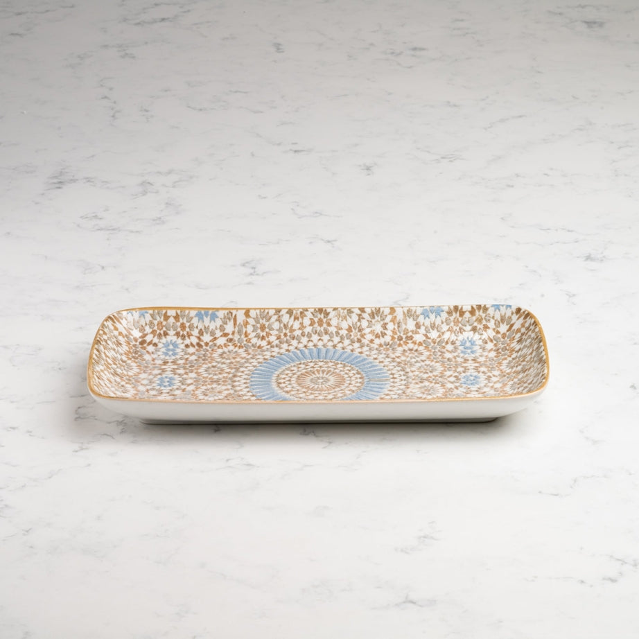 Rectangular Porcelain Plate | Moroccan Pattern Serving Platter | Professional Hospitality Tableware | Set of 6
