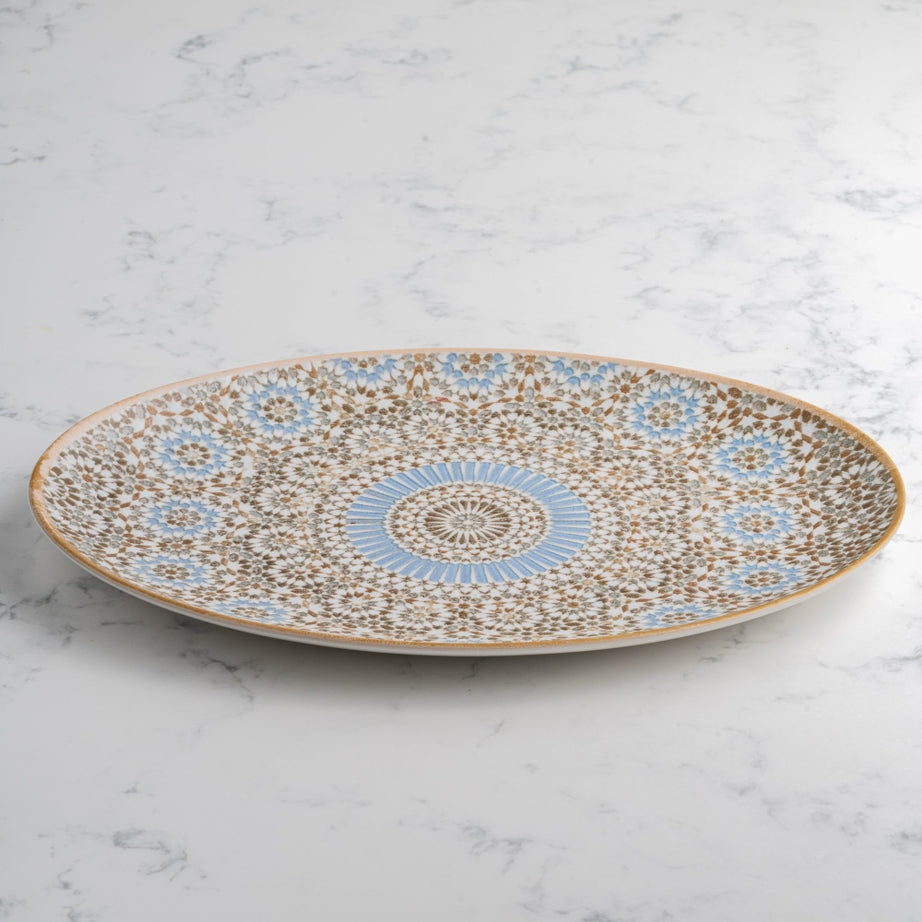 Oval Porcelain Plate with Foot 32cm | Moroccan Pattern Serving Platter | Professional Hospitality Tableware | Set of 6