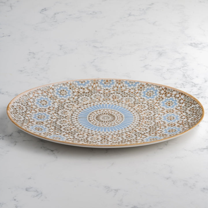 Oval Porcelain Plate with Foot 32cm | Moroccan Pattern Serving Platter | Professional Hospitality Tableware | Set of 6