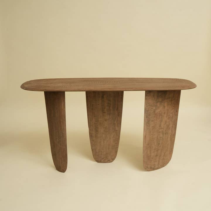 Solid Mango Wood Console Table – Modern Sculptural Hallway & Entryway Table | Brown