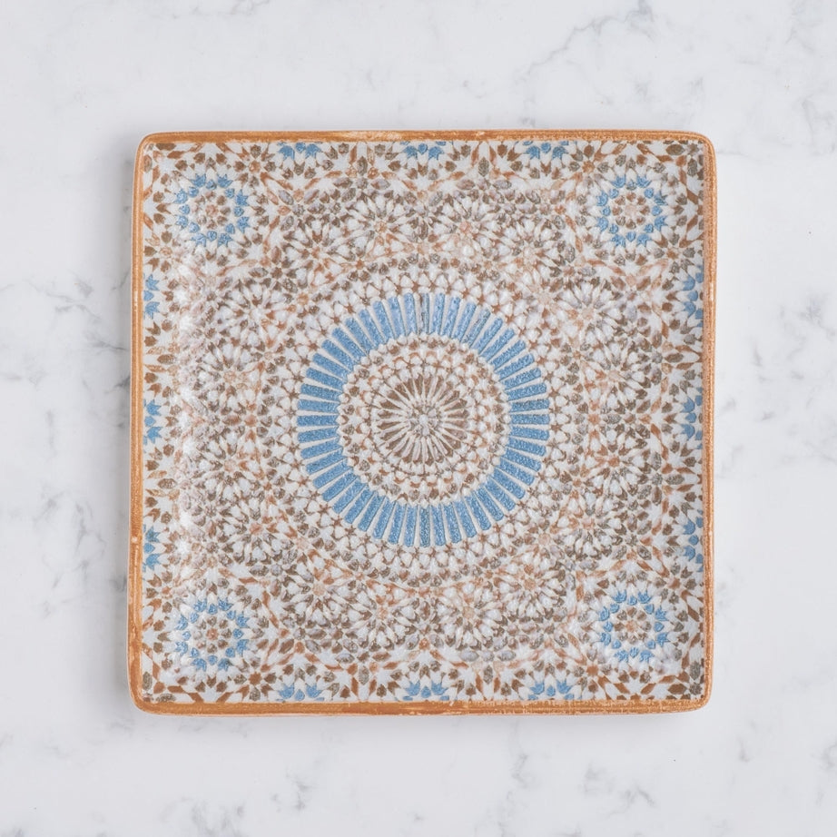 Cruise Tangier Juliet Square Porcelain Platter with Foot 21cm – Set of 6 | Moroccan Serving Platter | Professional Hospitality Tableware