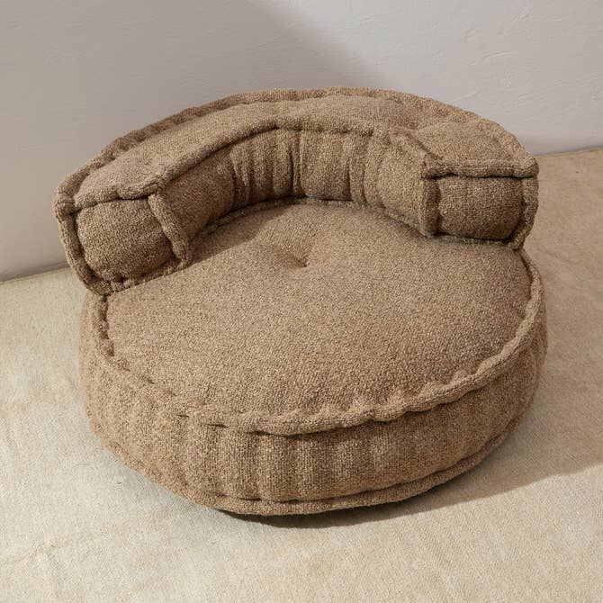 Beige Boucle Floor Sofa Chair with Backrest 80 cm