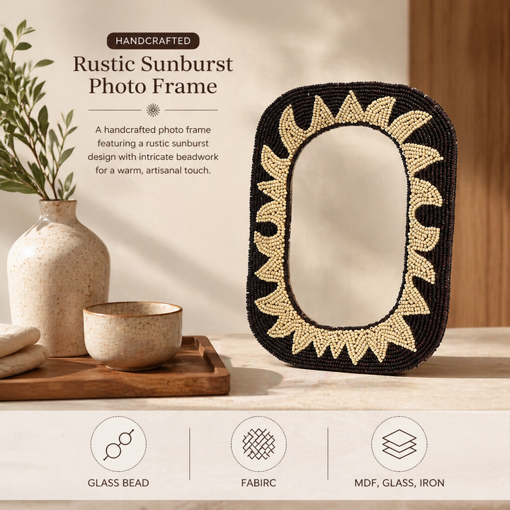 Rustic Sunburst Beaded Photo Frame 4×6 Inch – Elegant Home Décor