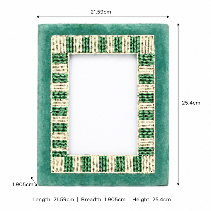 Sage Stripe Artisan Blue & Beige Beaded Embroidered 5x7 Photo Frame