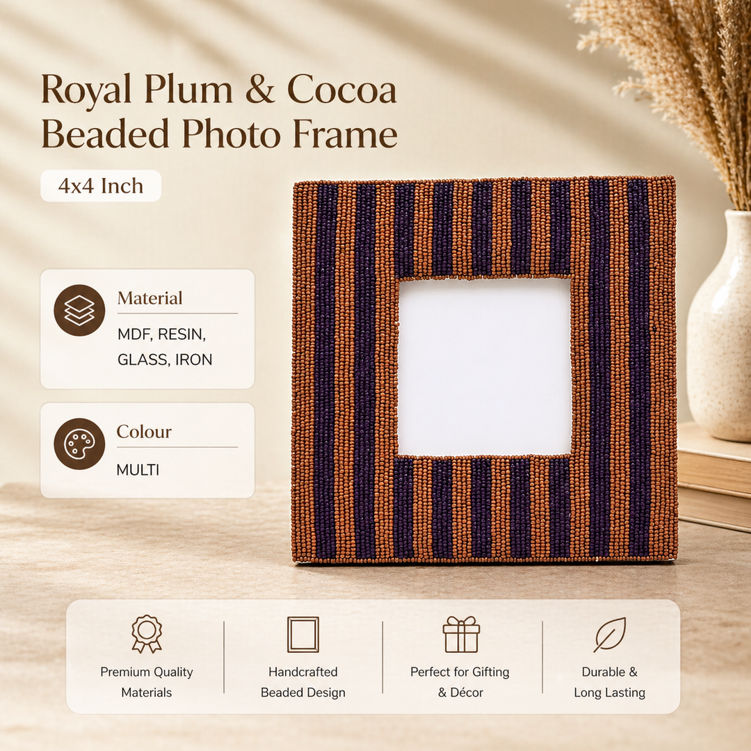 Royal Plum & Cocoa Beaded 4x4 Photo Frame