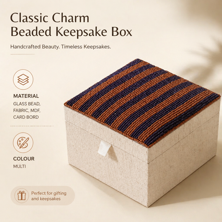 Classic Charm Multi-Colored Beaded 5×5×3 Keepsake Box