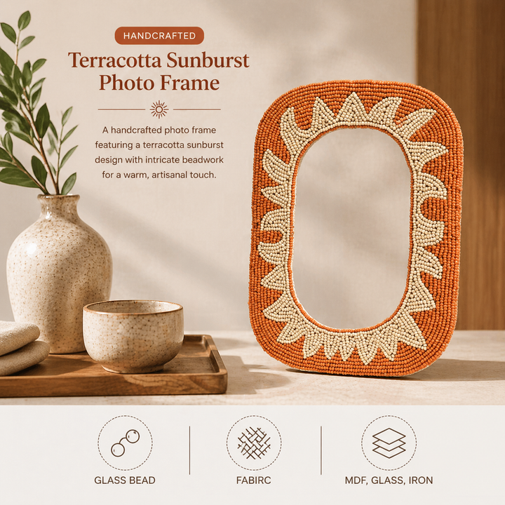 Terracotta Sunburst Beaded Photo Frame  - 4×6 Inch
