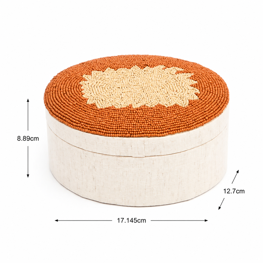 Amber Elegance Beaded Oval Keepsake Box 7×5 Inch – Decorative Storage