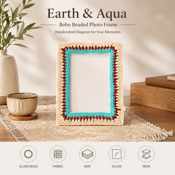 Earth & Aqua Boho Beaded Photo Frame 4×6 Inch – Artisan Décor