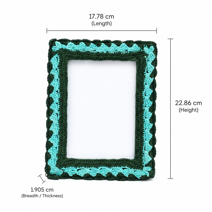 Sage Serenity Crochet Photo Frame 5×7 Inch – Green & Blue Décor