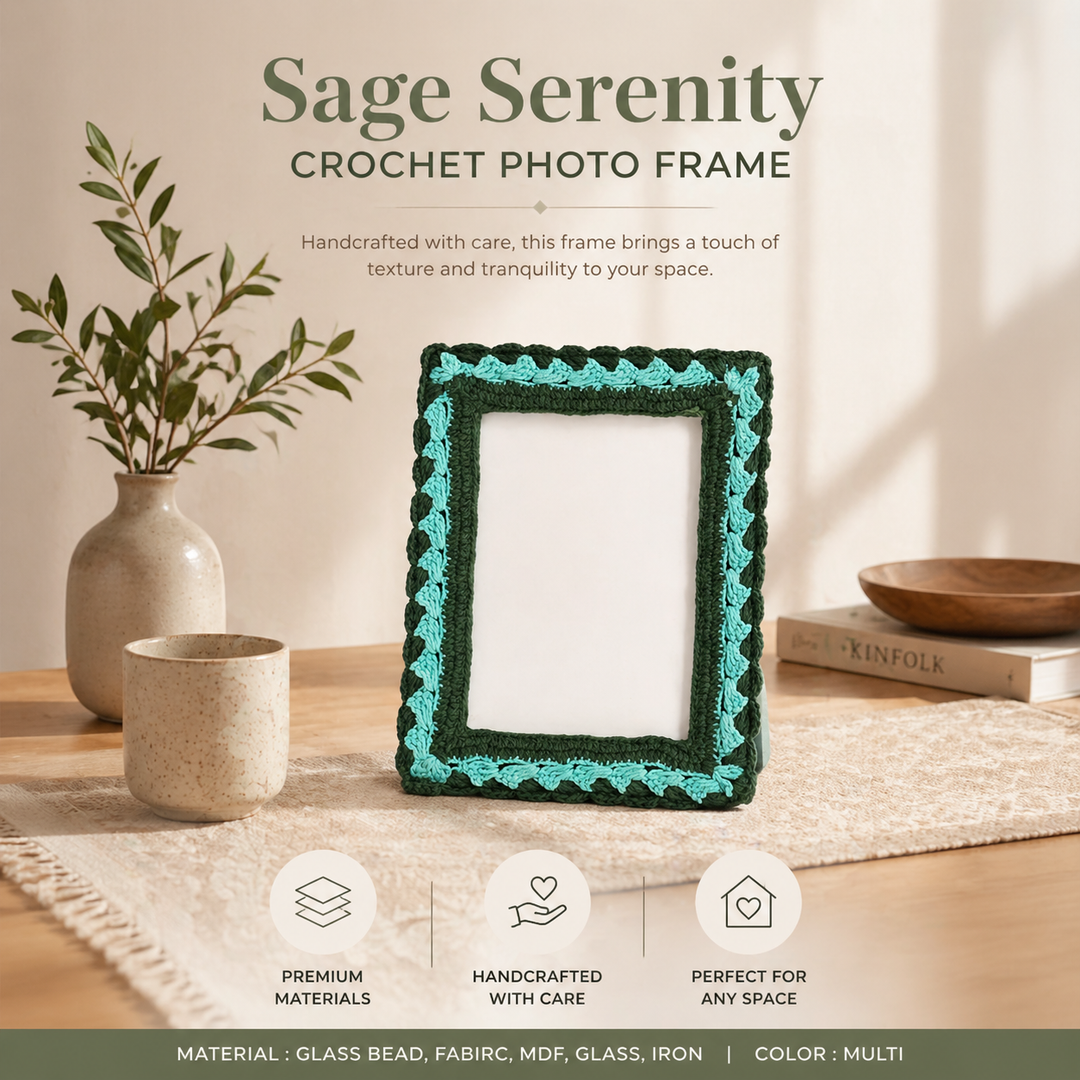 Sage Serenity Crochet Photo Frame 5×7 Inch – Green & Blue Décor
