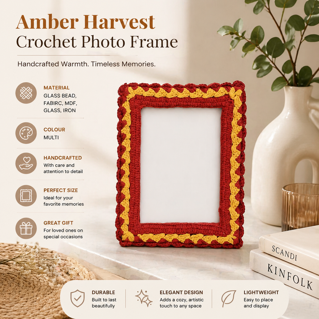 Amber Harvest Crochet Photo Frame 5×7 Inch – Orange & Pink